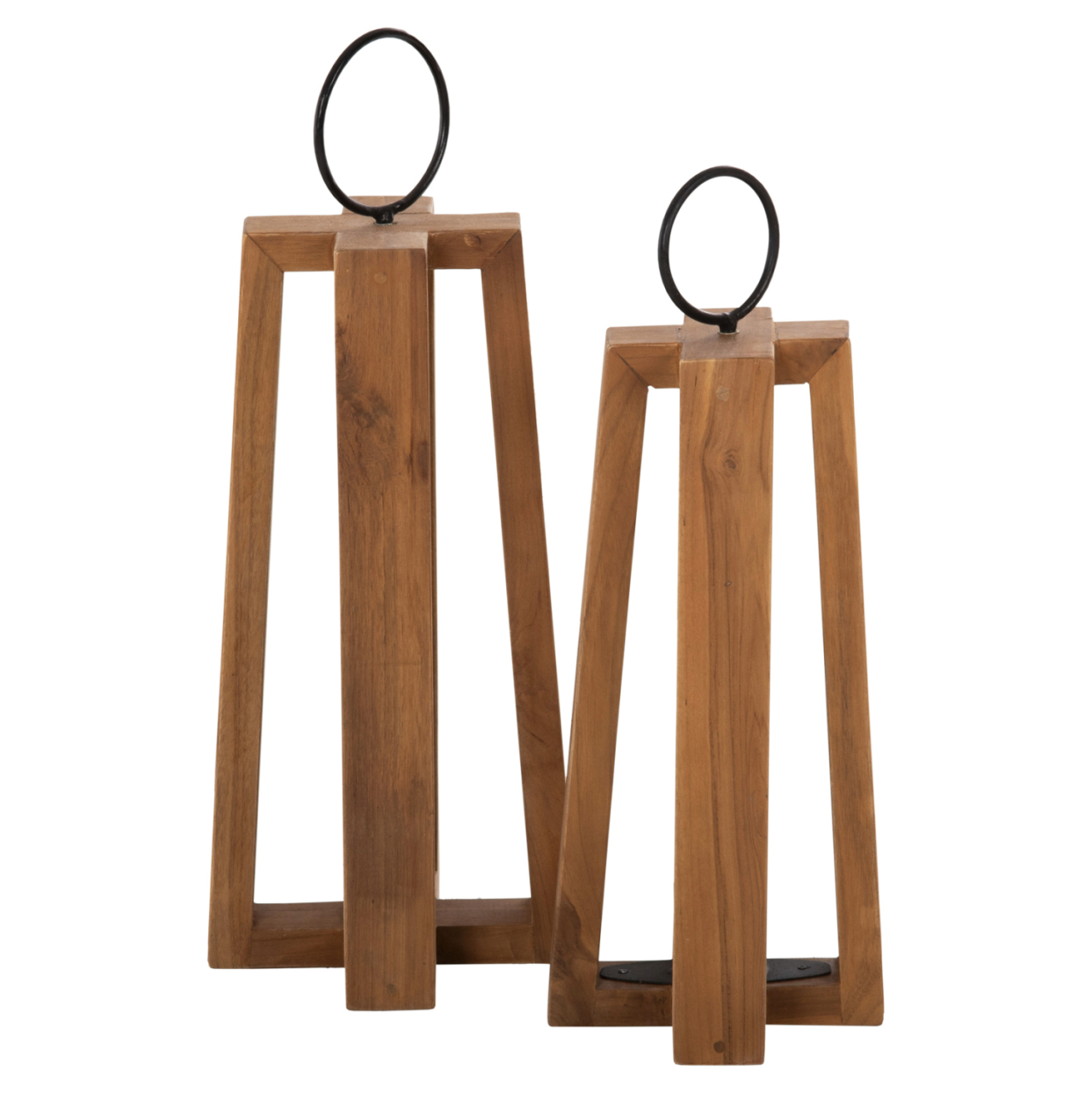 LANTERNS FOR CANDLES WITH RING HANDLES HM4276 TEAK WOOD IN NATURAL 24x24x50-61H cm. [4]