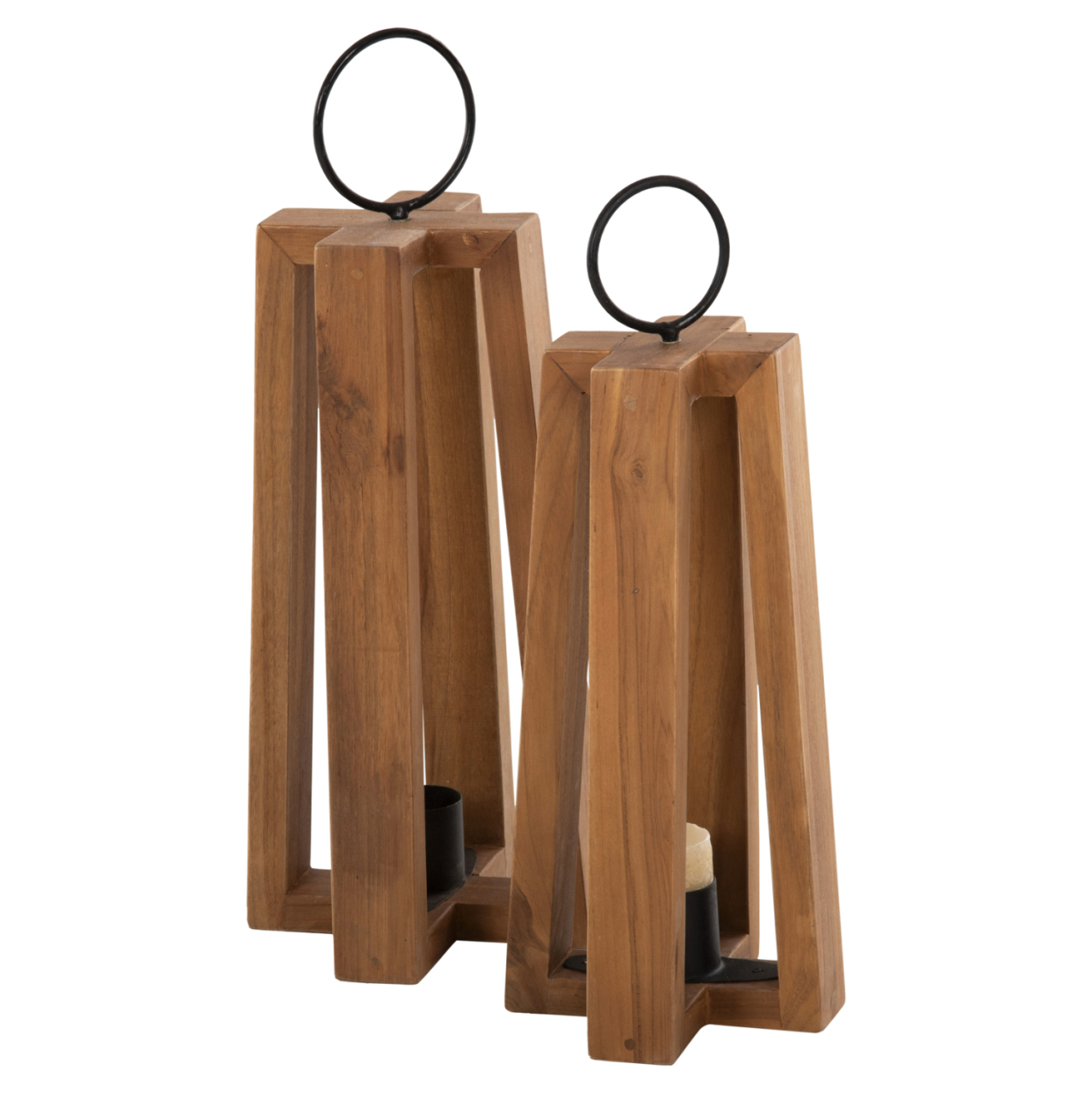 LANTERNS FOR CANDLES WITH RING HANDLES HM4276 TEAK WOOD IN NATURAL 24x24x50-61H cm. [5]