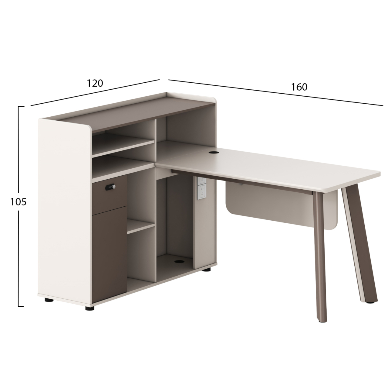 LEFT CORNER OFFICE DESK NEWLINE HM18275L MELAMINE IN CREAM WHITE--ALUMINUM LEGS 160x120x105H [2]