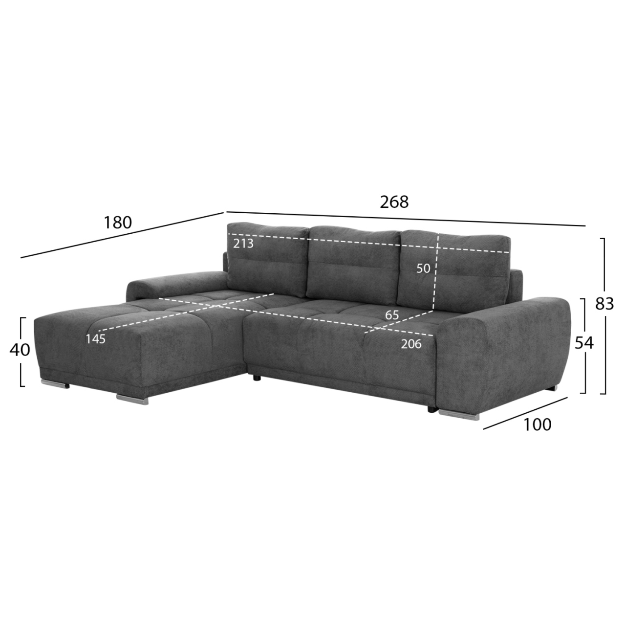 LEFT CORNER SOFABED COMFYRA HM3336.01L GREY FABRIC 270x181x75Hcm. [2]