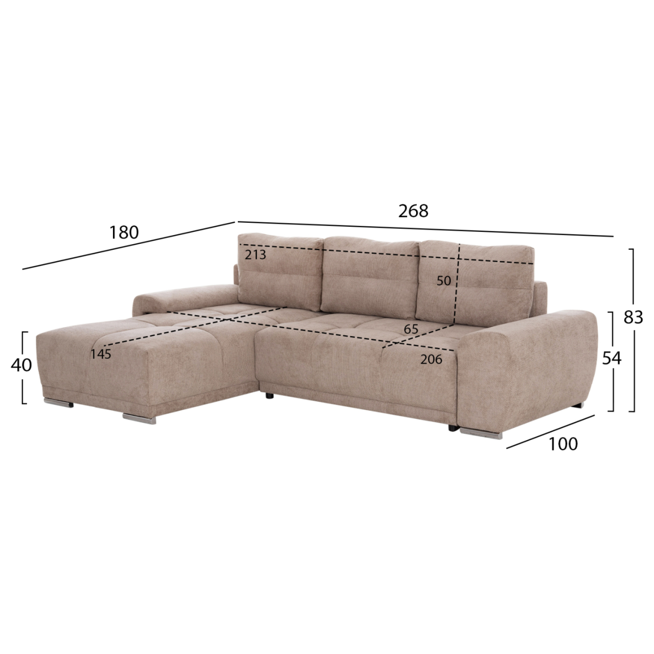 LEFT CORNER SOFABED COMFYRA HM3336.03L BEIGE FABRIC 270x181x75Hcm. [2]