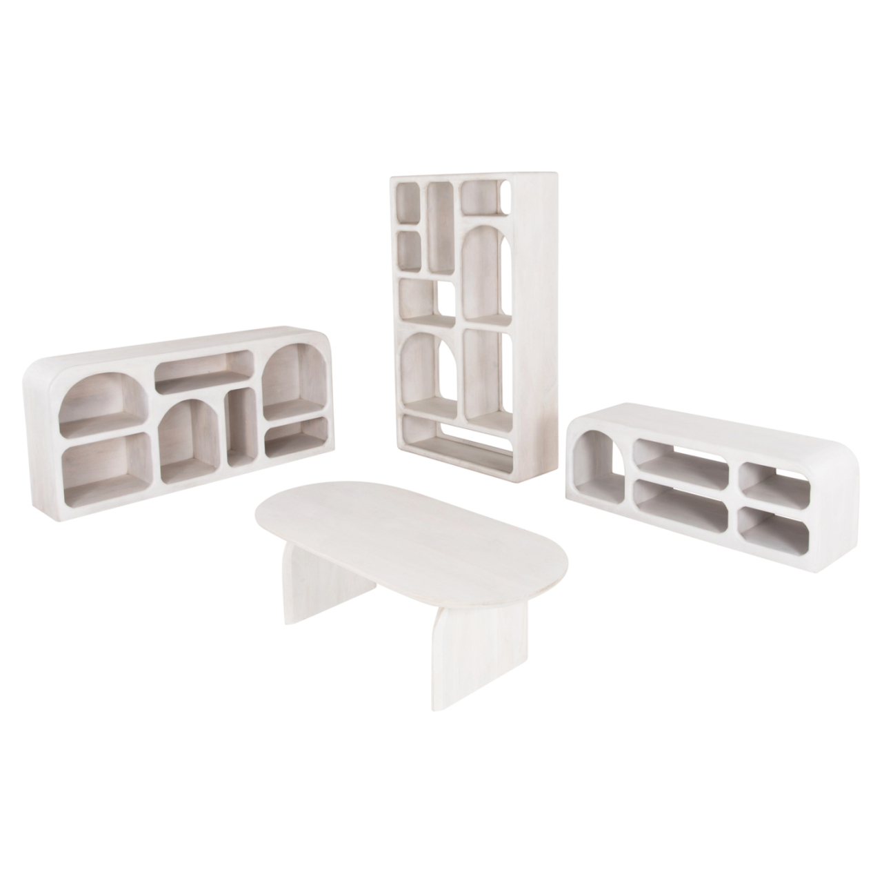 LIVING ROOM 4PCS SET HANDYR HM11947 SOLID MANGO WOOD IN WHITE [5]