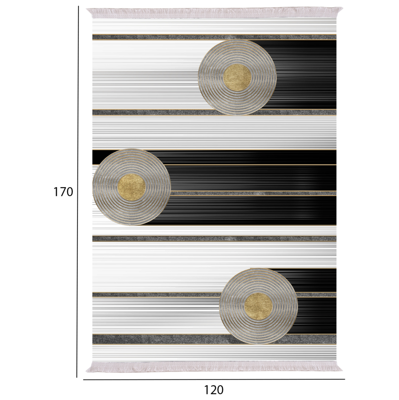 LIVING ROOM CARPET JOSIANE WITH FRINGES WHITE-BLACK-GOLD 120X170cm.HM7677.24 [2]