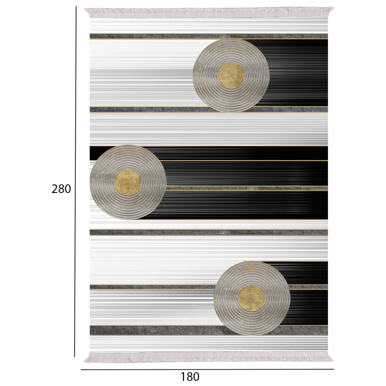 LIVING ROOM CARPET JOSIANE WITH FRINGES WHITE-BLACK-GOLD 180X280cm.HM7723.24 [2]