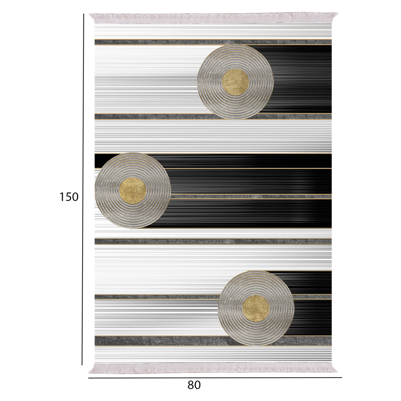 LIVING ROOM CARPET WITH FRINGES WHITE-BLACK-GOLD 80Χ150cm.HM7676.24 [2]