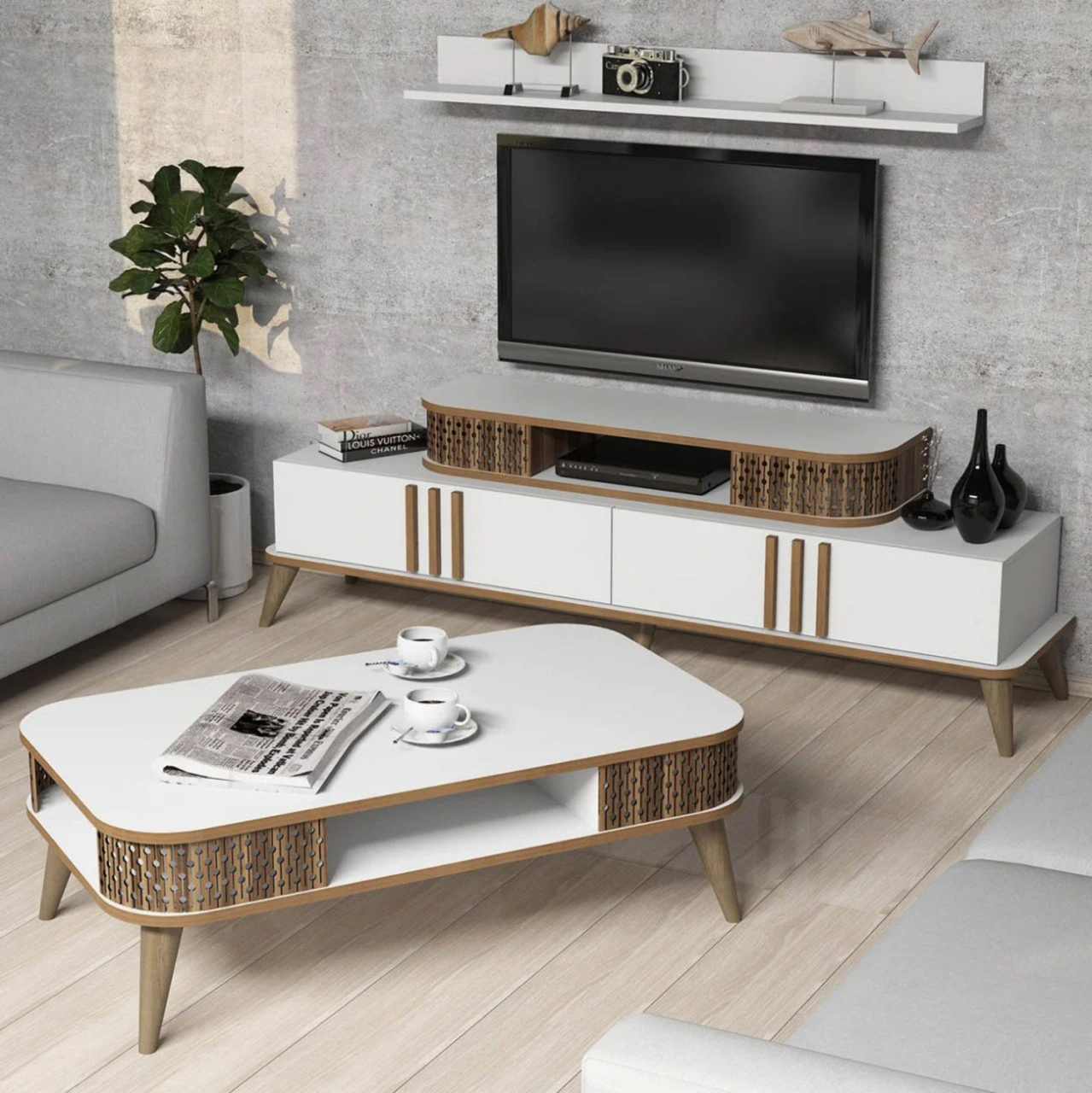 LIVING ROOM COMPOSITION HM11848.03 2PCS IN WHITE and WALNUT [2]