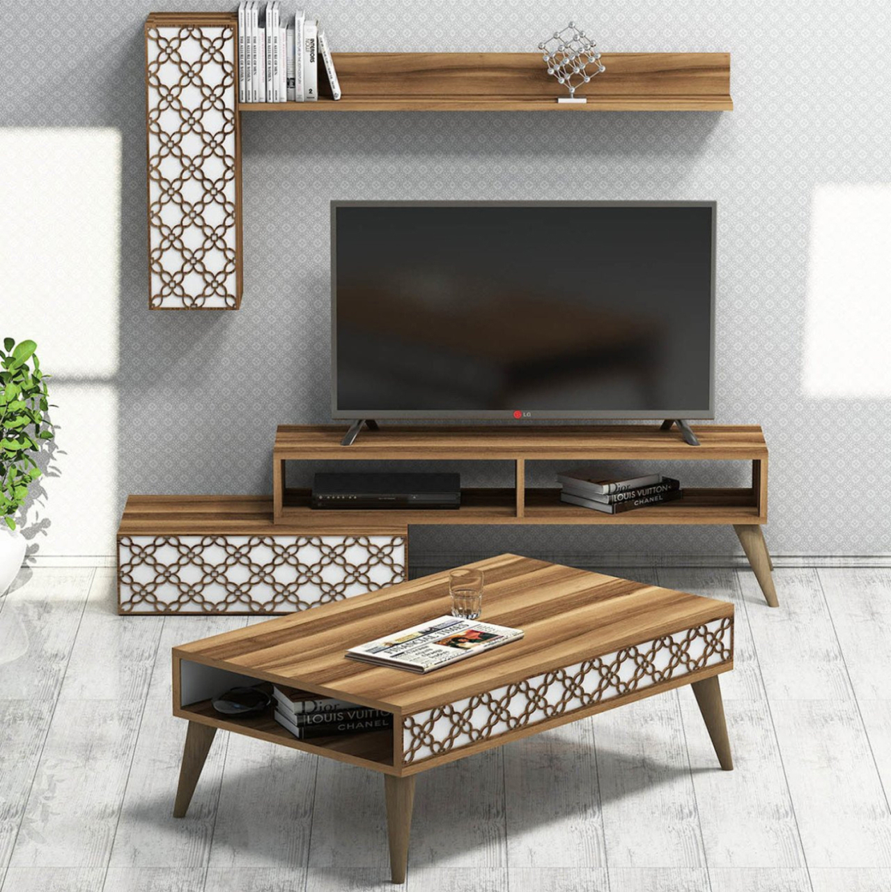 LIVING ROOM COMPOSITION HM11850.03 2PCS MELAMINE IN WALNUT-WHITE [2]
