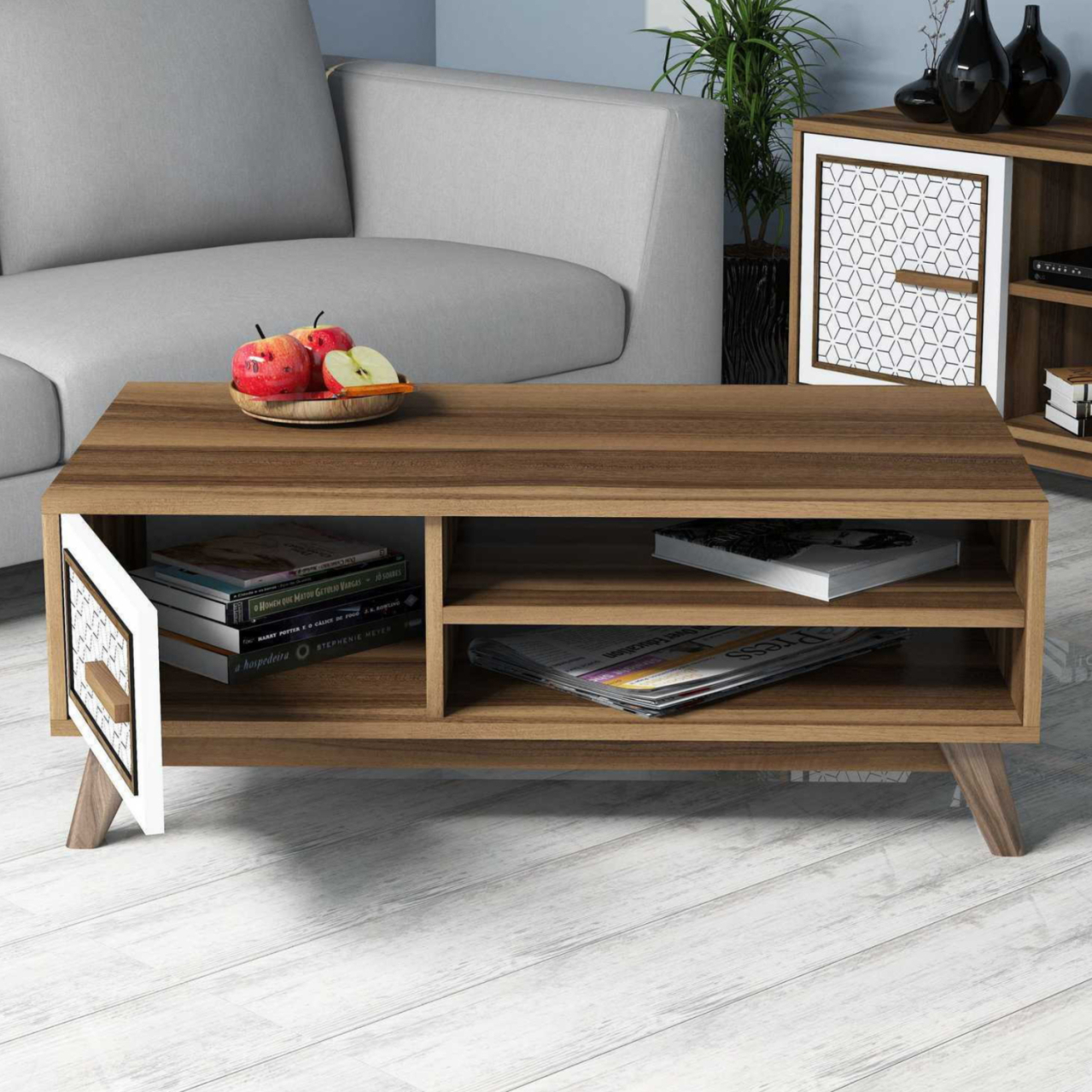 LIVING ROOM COMPOSITION HM11852.03 2PCS MELAMINE IN WALNUT-WHITE [8]