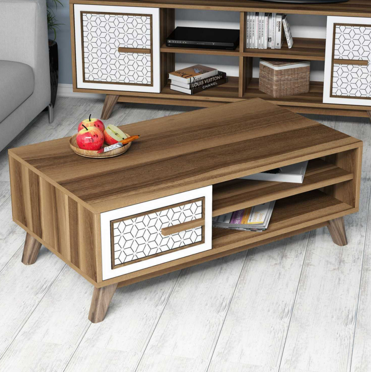 LIVING ROOM COMPOSITION HM11852.03 2PCS MELAMINE IN WALNUT-WHITE [7]