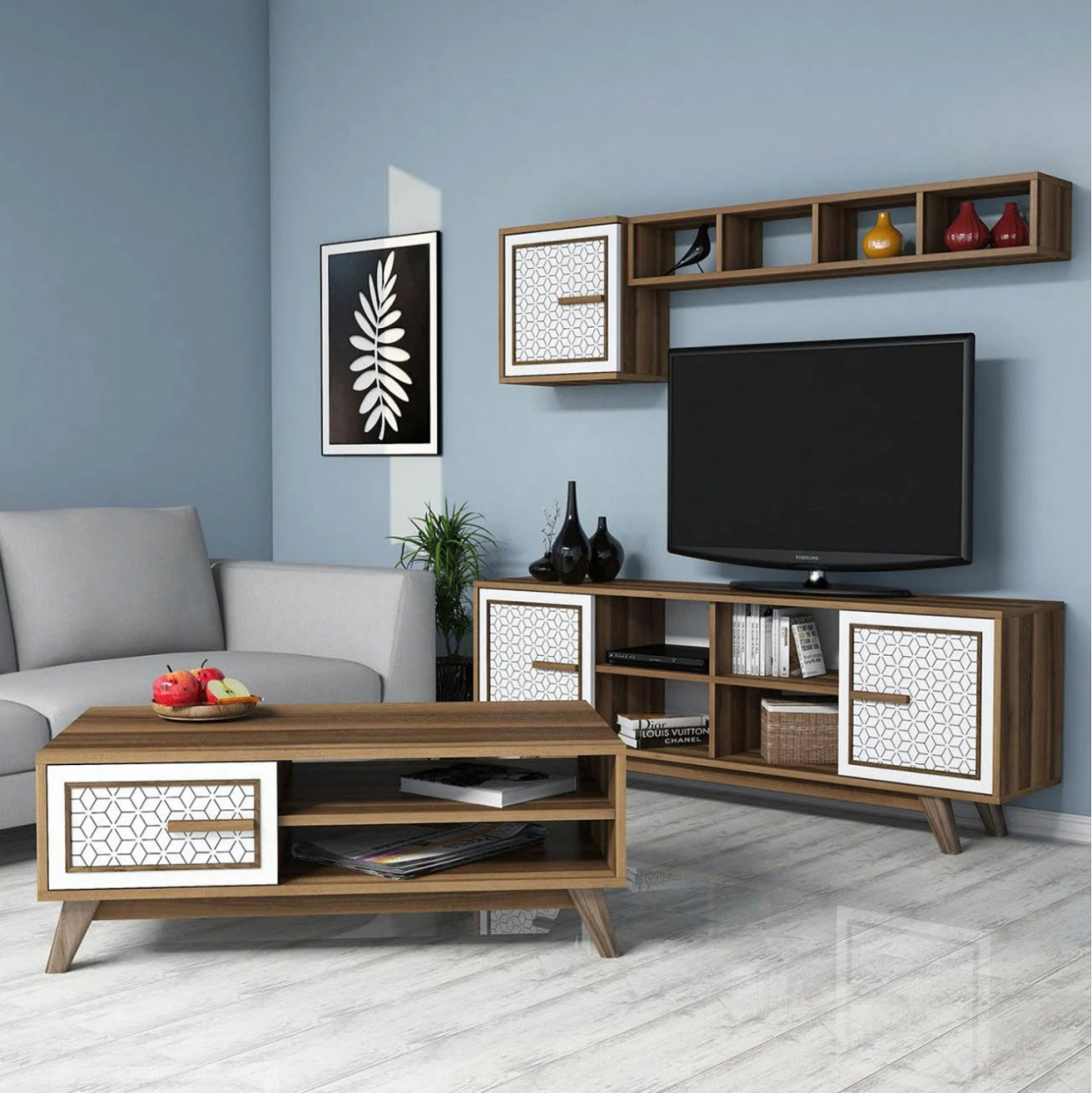 LIVING ROOM COMPOSITION HM11852.03 2PCS MELAMINE IN WALNUT-WHITE [2]