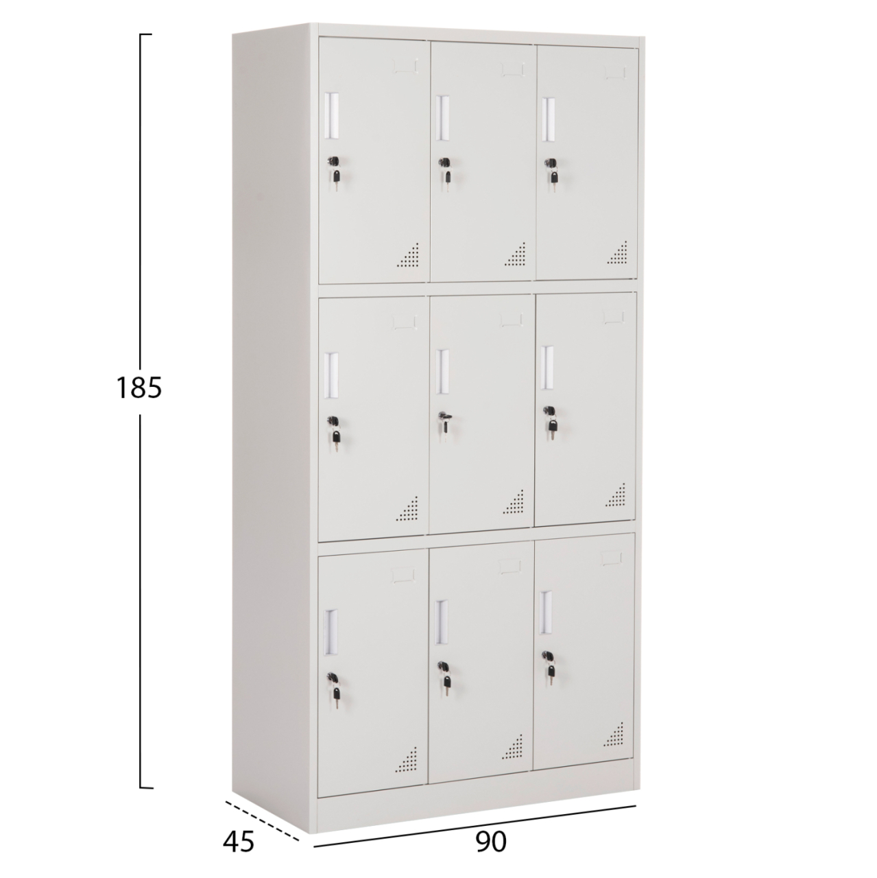 LOCKER METALLIC MALMOE HM5636.11 9 CABINETS WITH KEY LOCKS IN LIGHT GREY 90x45x185Hcm. [2]