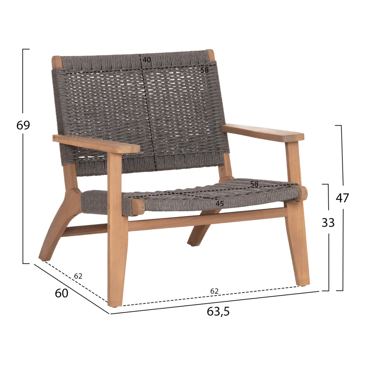 LOUNGE ARMCHAIR MONTER HM6241.02 ACACIA WOOD IN NATURAL--GREY ROPE 63.5x60x69Hcm. [2]