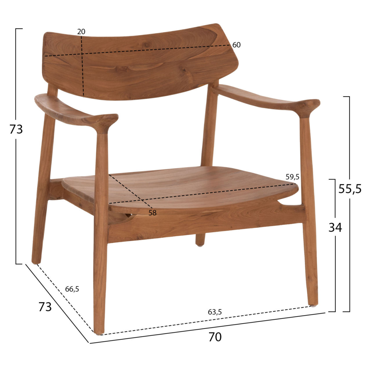 LOUNGE ARMCHAIR RANGER HM18255.01 TEAK WOOD IN NATURAL 70x73x73Hcm. [2]