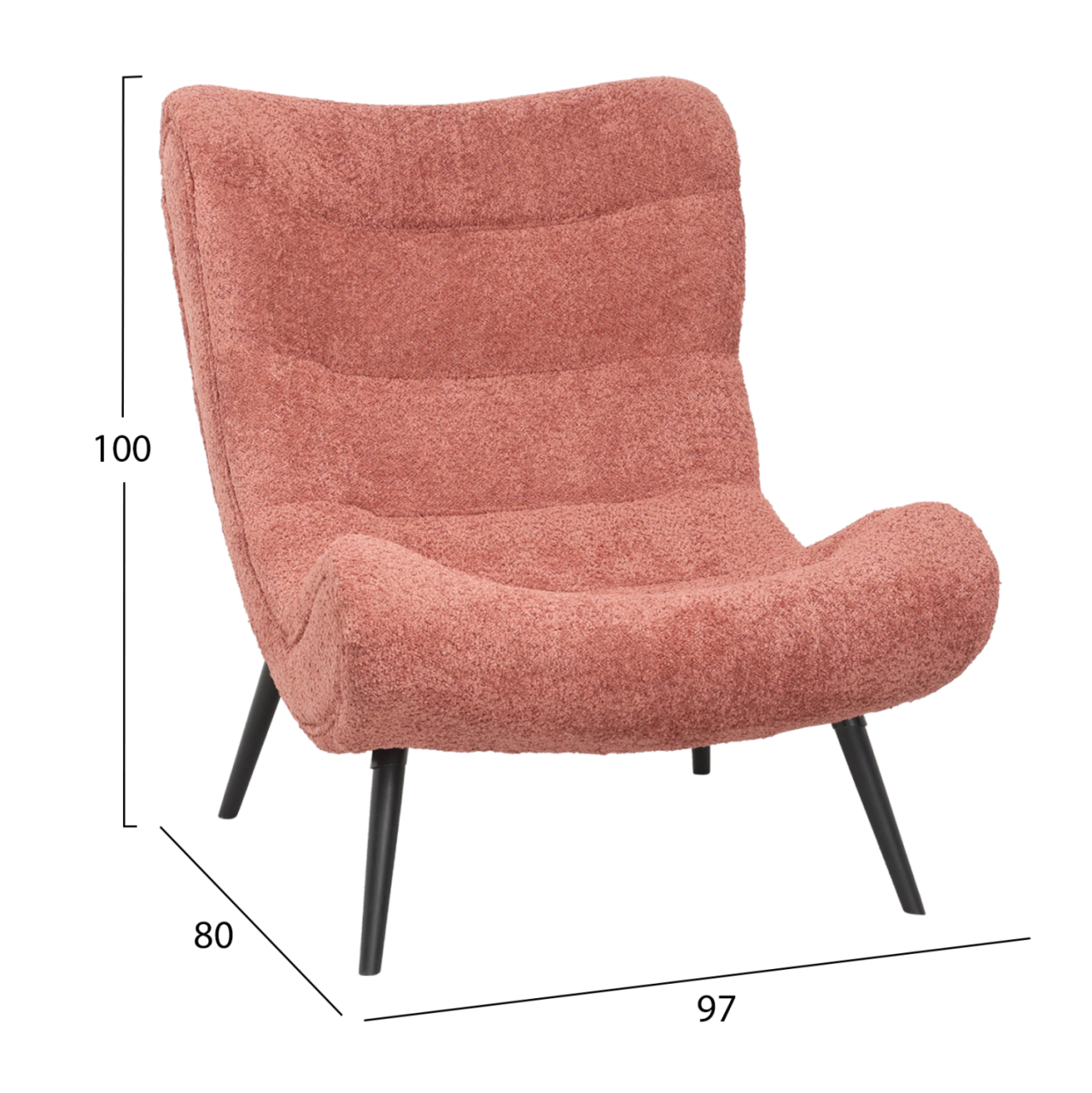 LOUNGE ARMCHAIR WITH FOOTREST BRYM HM10929.02 PINK BOUCLE FABRIC-BLACK LEGS 97x80x100Hcm. [2]