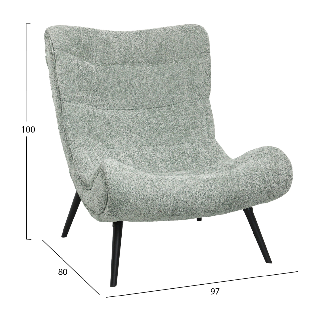 LOUNGE ARMCHAIR WITH FOOTREST BRYM HM10929.05 PISTACHIO GREEN BOUCLE FABRIC-BLACK LEGS 97x80x100Hcm. [2]