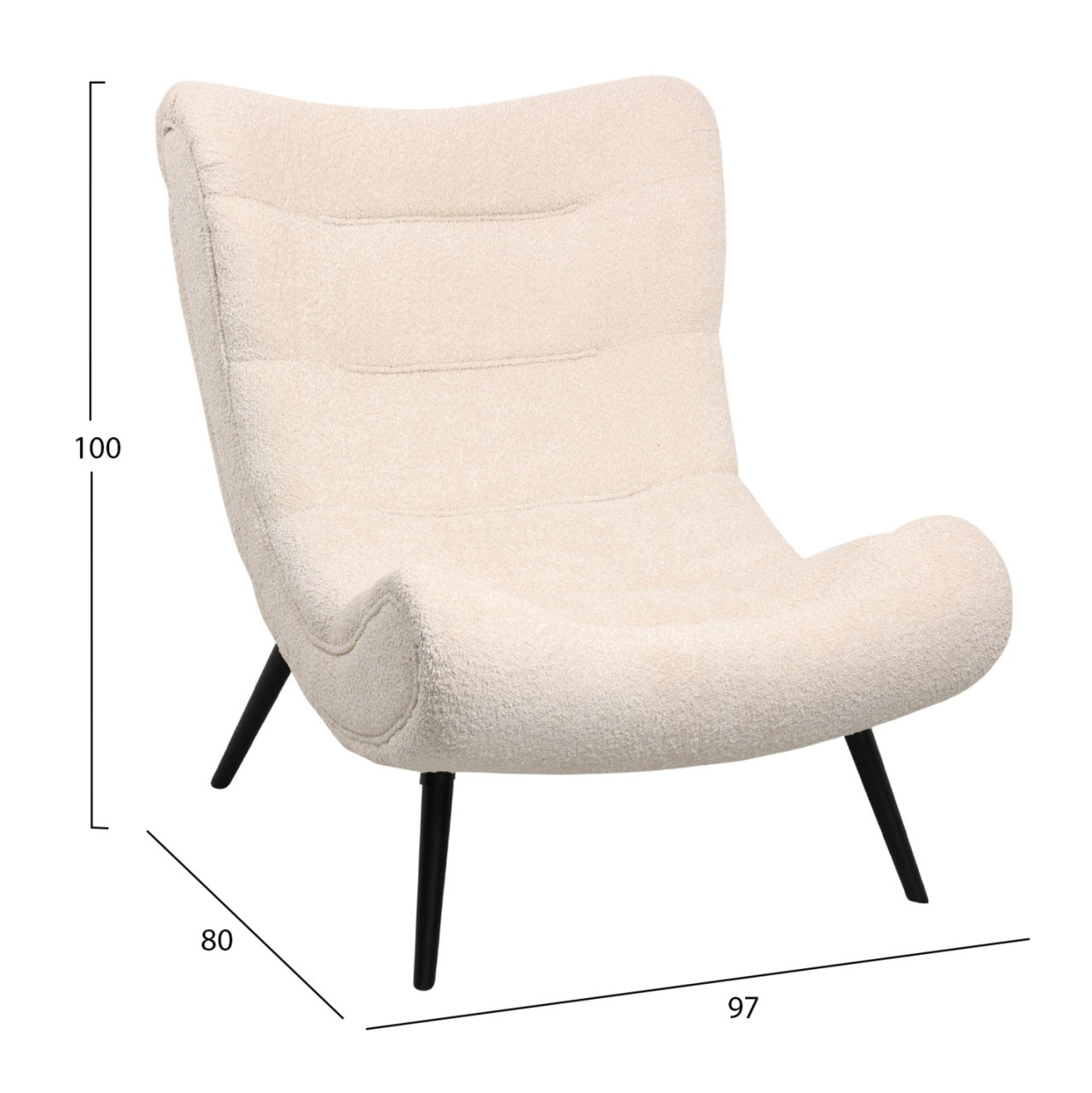 LOUNGE ARMCHAIR WITH FOOTREST BRYM HM10929.06 ECRU BOUCLE FABRIC-BLACK LEGS 97x80x100Hcm. [2]