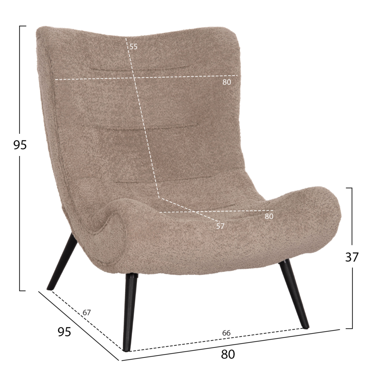 LOUNGE ARMCHAIR WITH FOOTREST BRYM HM10929.08 BROWNISH BEIGE BOUCLE-BLACK LEGS 80x95x95Hcm. [2]