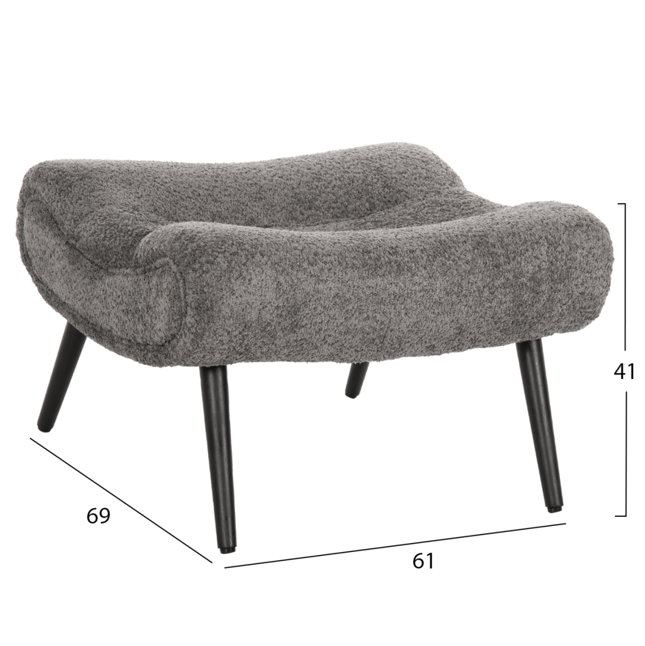 LOUNGE ARMCHAIR WITH FOOTREST BRYM HM10929.11 GREY BOUCLE FABRIC-BLACK LEGS 97x80x100Hcm. [3]