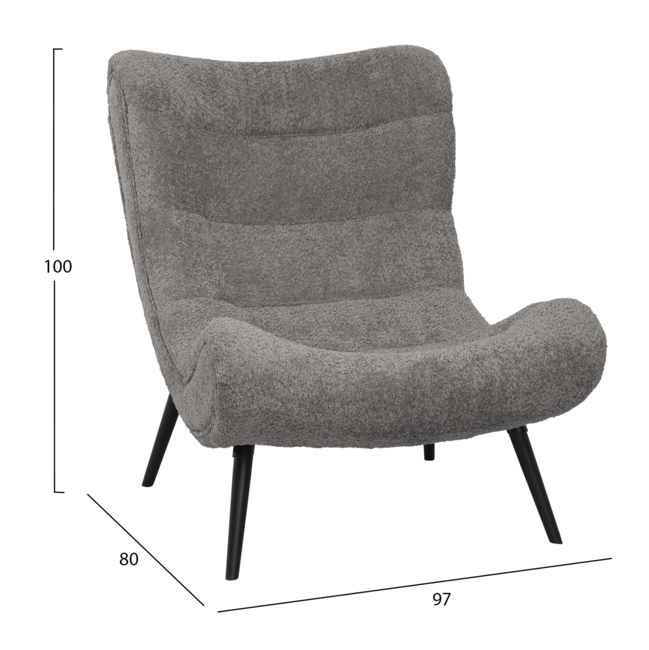 LOUNGE ARMCHAIR WITH FOOTREST BRYM HM10929.11 GREY BOUCLE FABRIC-BLACK LEGS 97x80x100Hcm. [2]