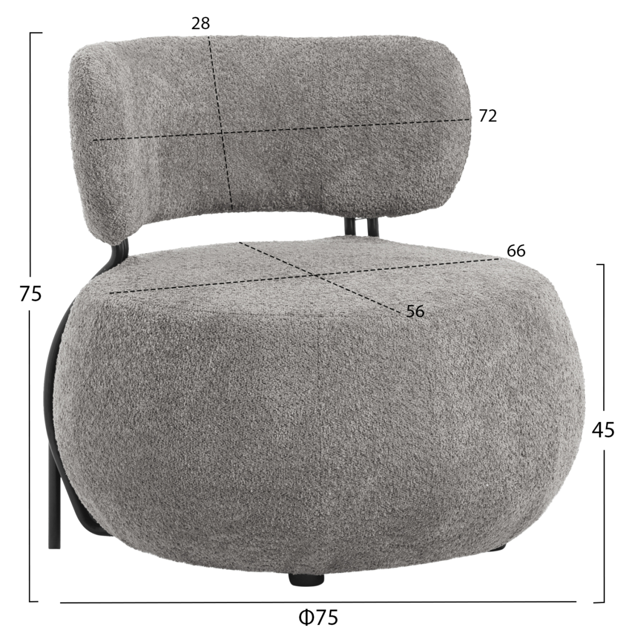 LOUNGE CHAIR ROUND KARSEN HM9598.01 GREY BOUCLE FABRIC 75x75x75H cm. [2]