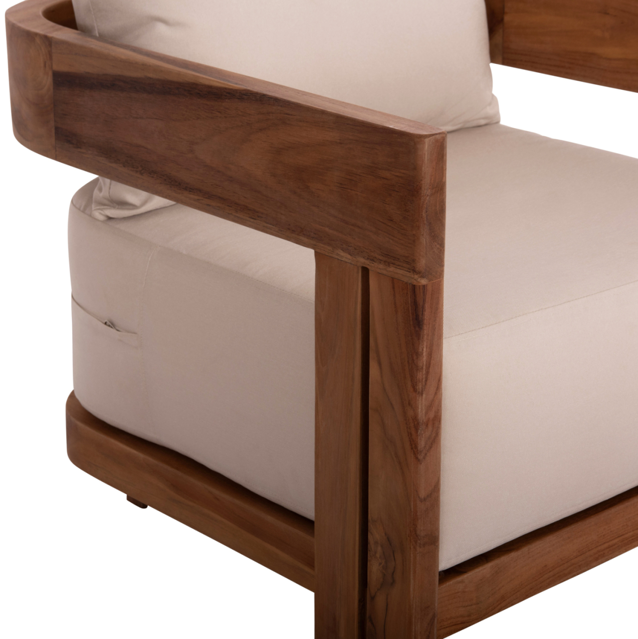 LOUNGE SET KIOTO HM10960 COFFEE TABLE and 2 LOUNGE ARMCHAIRS--TEAK WOOD-BEIGE CUSHIONS [4]