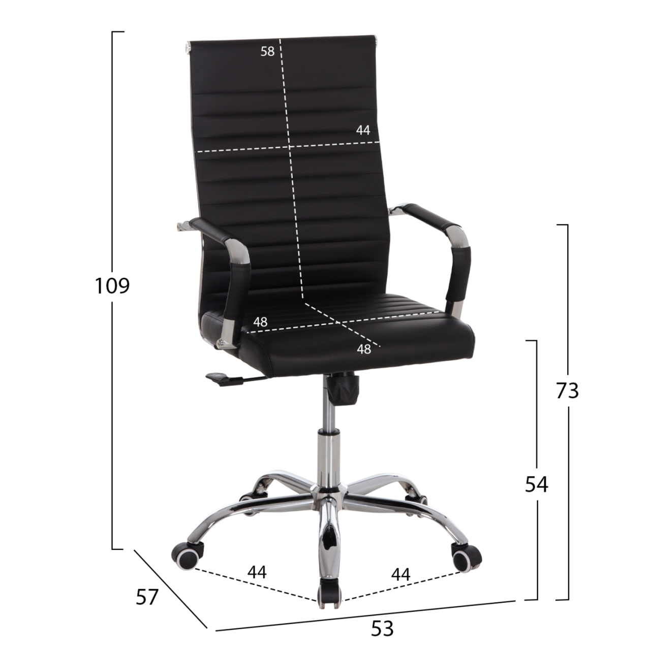 MANAGER'S OFFICE CHAIR BOSS HM1059.31 BLACK PU-CHROMED METAL FRAME AND BASE 53x57x109Hcm. [2]
