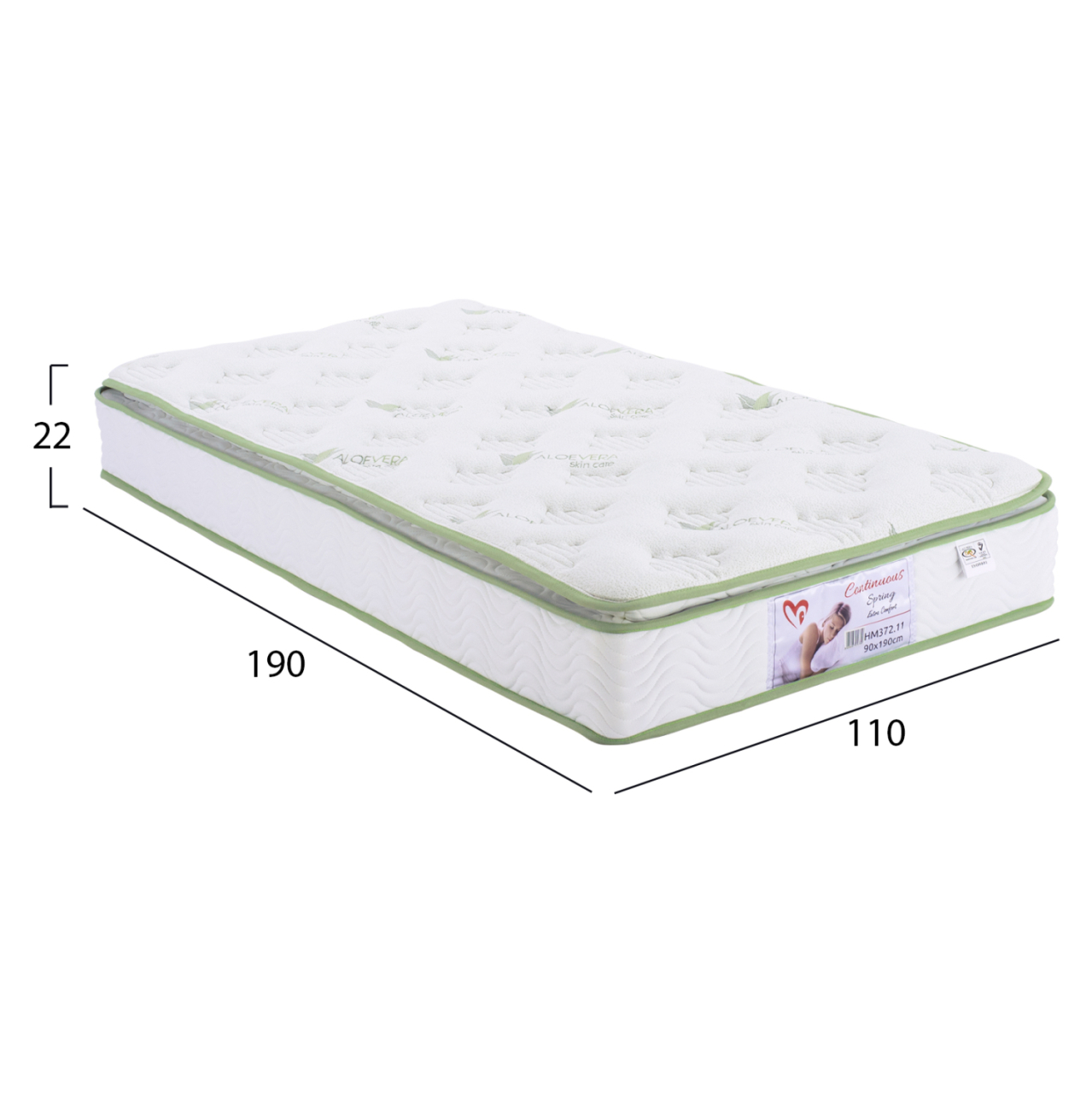 MATTRESS CONTINUOUS SPRING WITH MATTRESS PAD ALOE VERA 110X90 HM372.12 SINGLE SIDED [2]