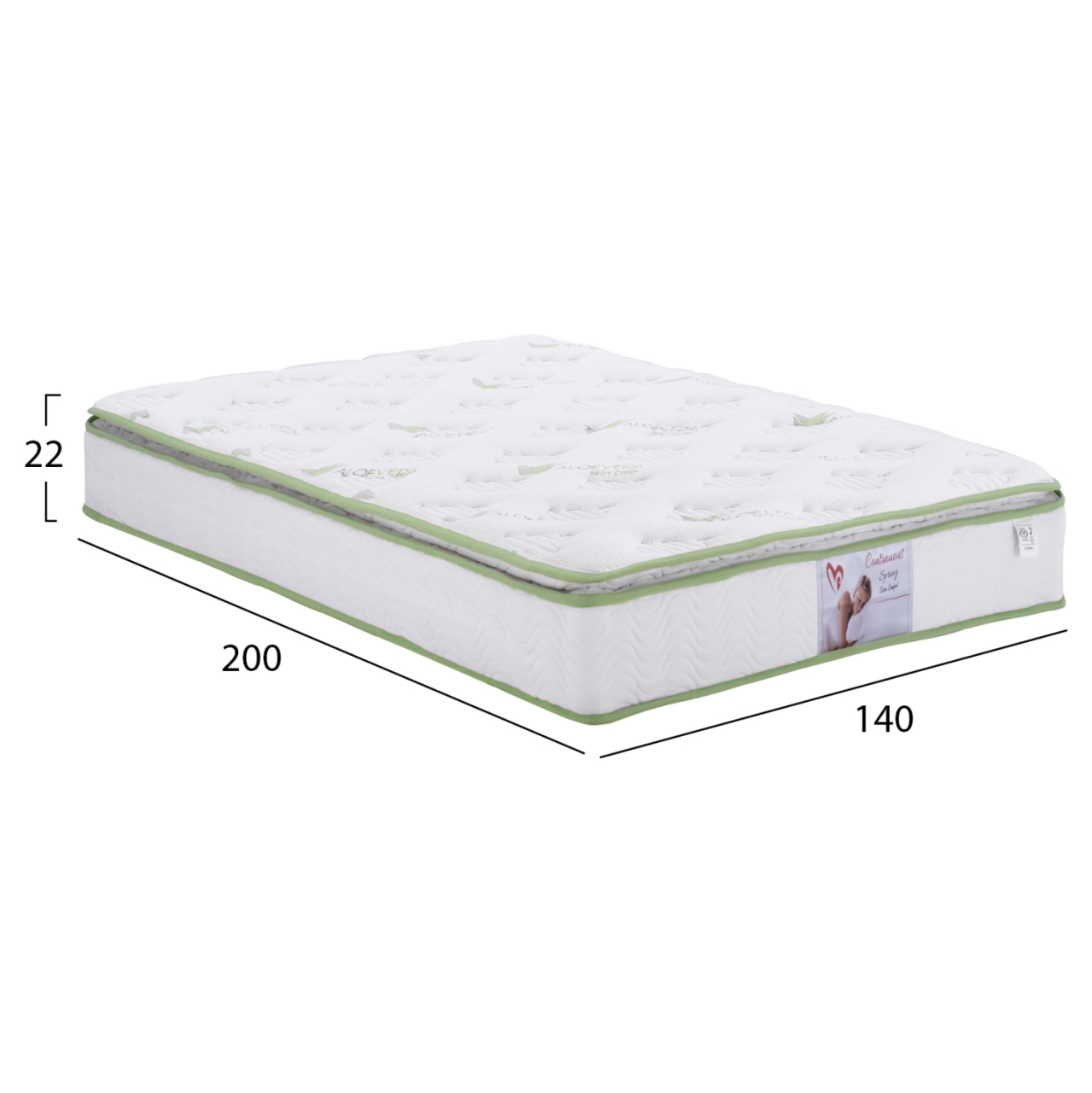 MATTRESS CONTINUOUS SPRING WITH MATTRESS PAD ALOE VERA 140X200 HM372.13 SINGLE SIDE [2]