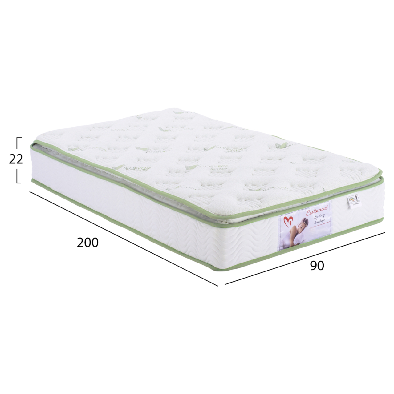 MATTRESS CONTINUOUS SPRING WITH MATTRESS PAD ALOE VERA 90X200 HM372.20 SINGLE SIDE [2]