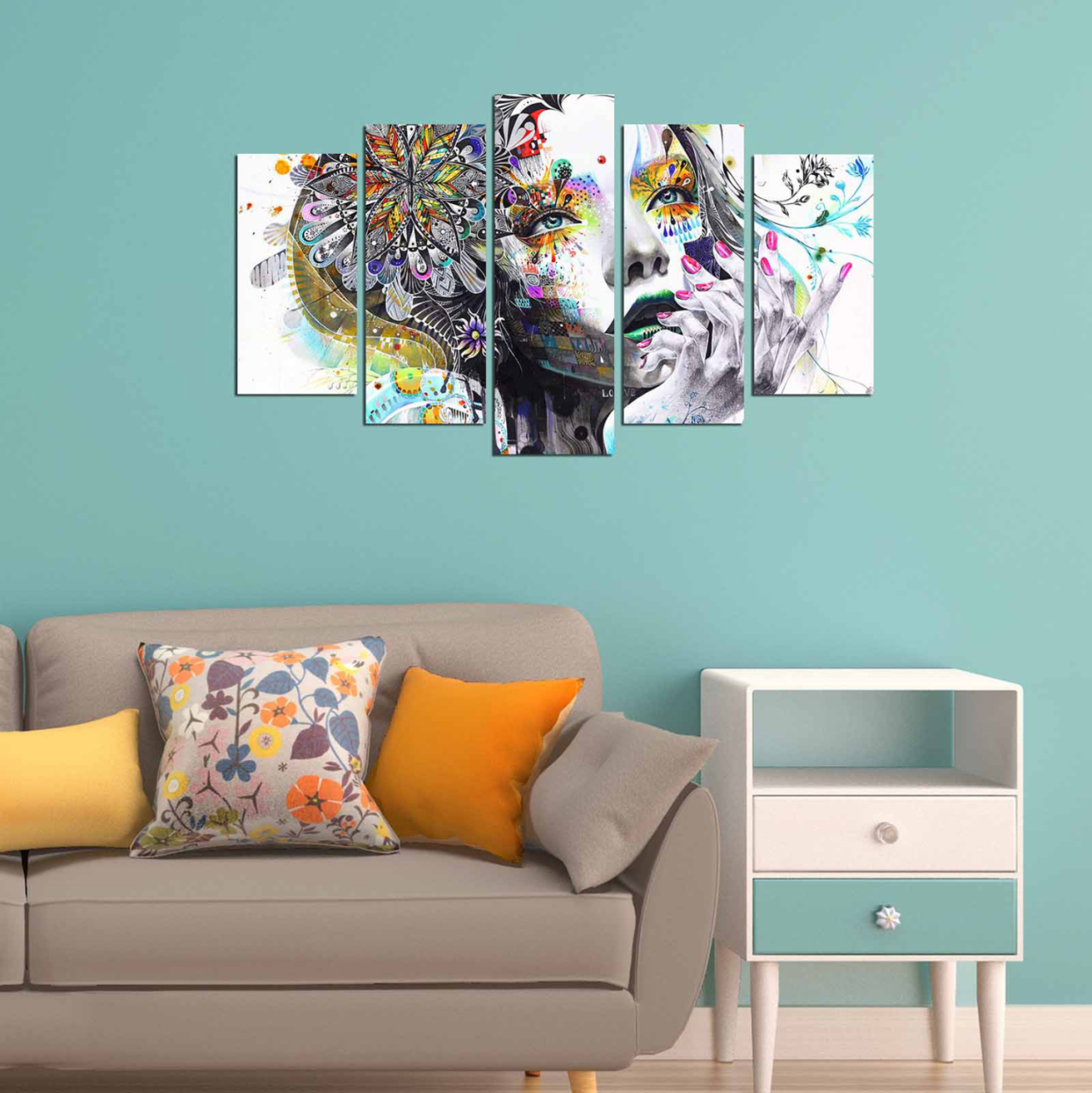 MDF PAINTING MODERN DAZZLING BEAUTY GIRL FACE HM7206.04 100X60x3 cm. [3]
