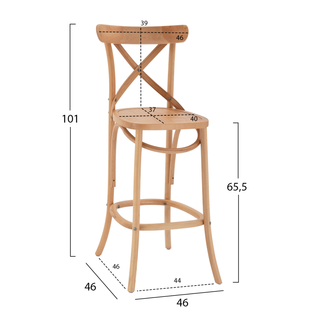 MEDIUM HEIGHT BAR STOOL GIOLIANA HM8750.01 BEECH WOOD IN NATURAL COLOR-PLYWOOD SEAT 46x46x101Hcm [2]