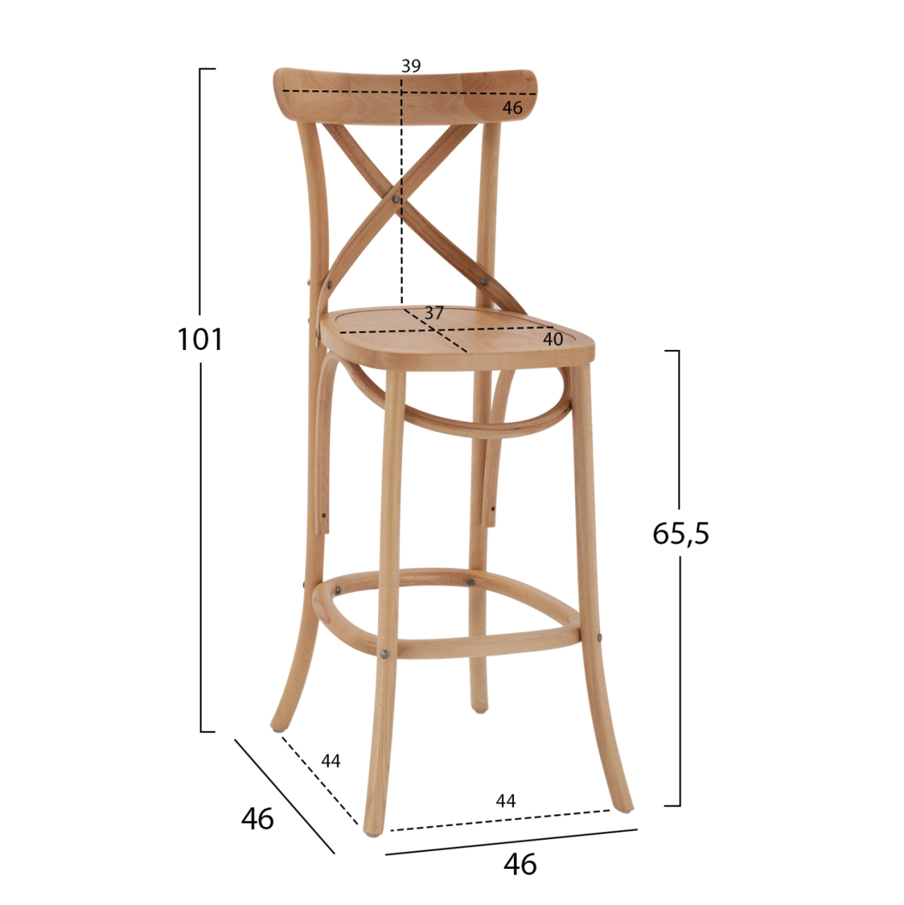 MEDIUM HEIGHT BAR STOOL GIOLIANA HM8750.15 BEECH WOOD IN DARK HONEY-PLYWOOD SEAT 46x46x101Hcm. [2]