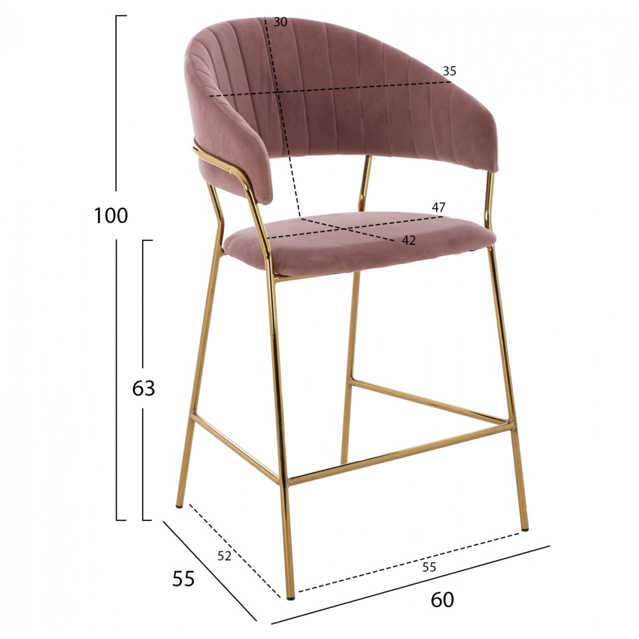 MEDIUM HEIGHT STOOL HM8734.02 VELVET DUSTY PINK GOLDEN FRAME 60x55x100Y cm. [2]