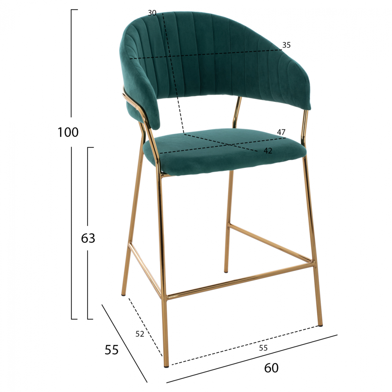 MEDIUM HEIGHT STOOL HM8734.03 GREEN VELVET GOLDEN FRAME 60x55x100Y cm. [2]