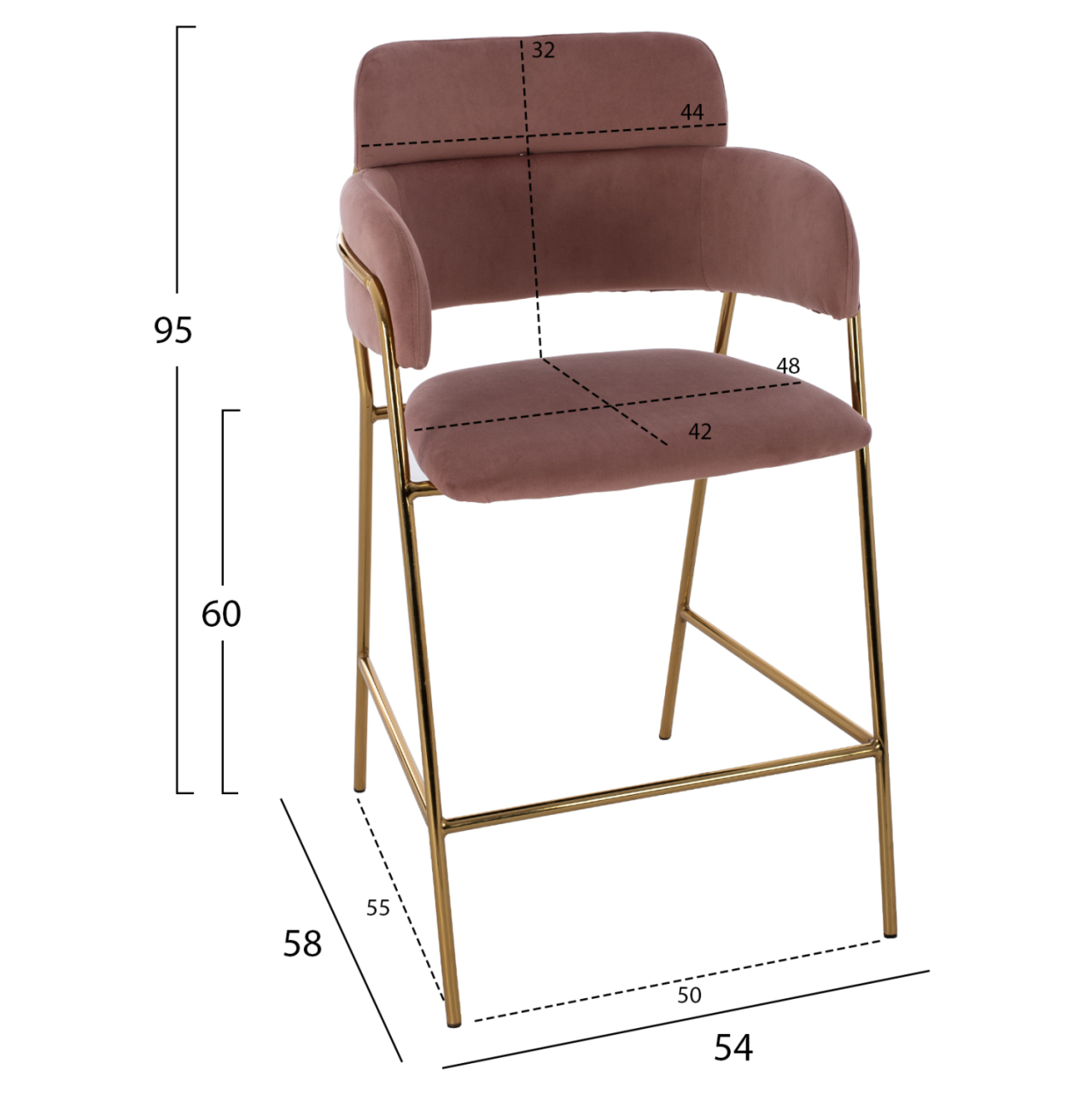MEDIUM HEIGHT STOOL HM8735.02 VELVET DUSTY PINK GOLDEN FRAME 54x58x95Y cm. [2]
