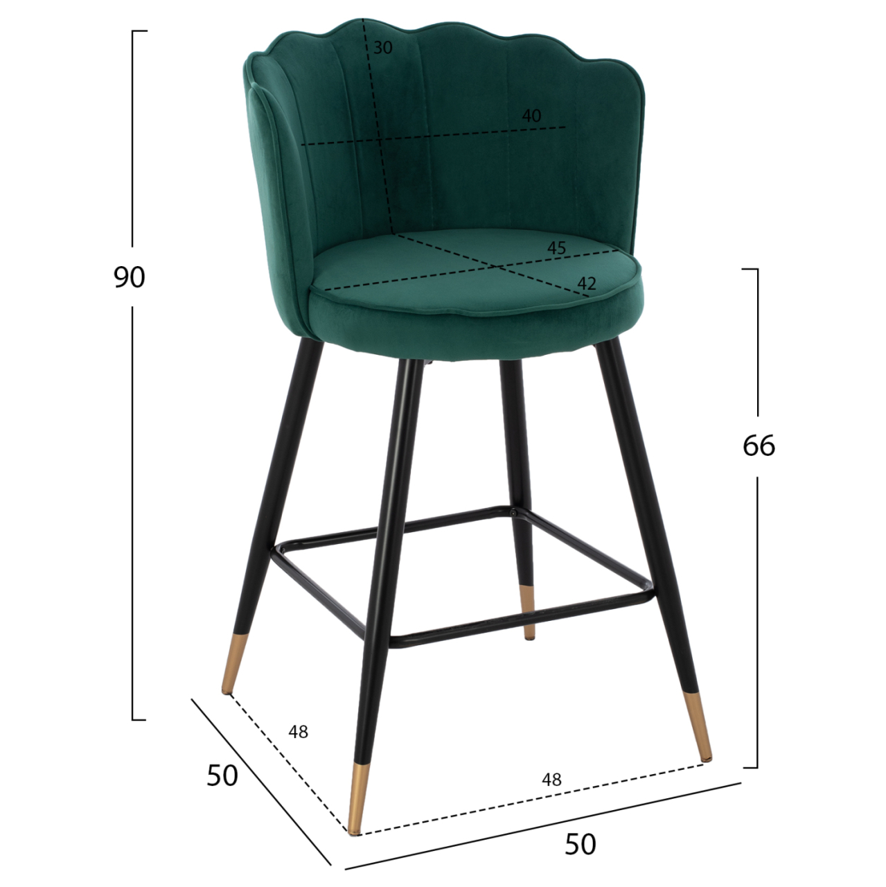 MEDIUM HEIGHT STOOL HM8736.03 VELVET GREEN METAL FRAME 50x50x90 cm. [2]