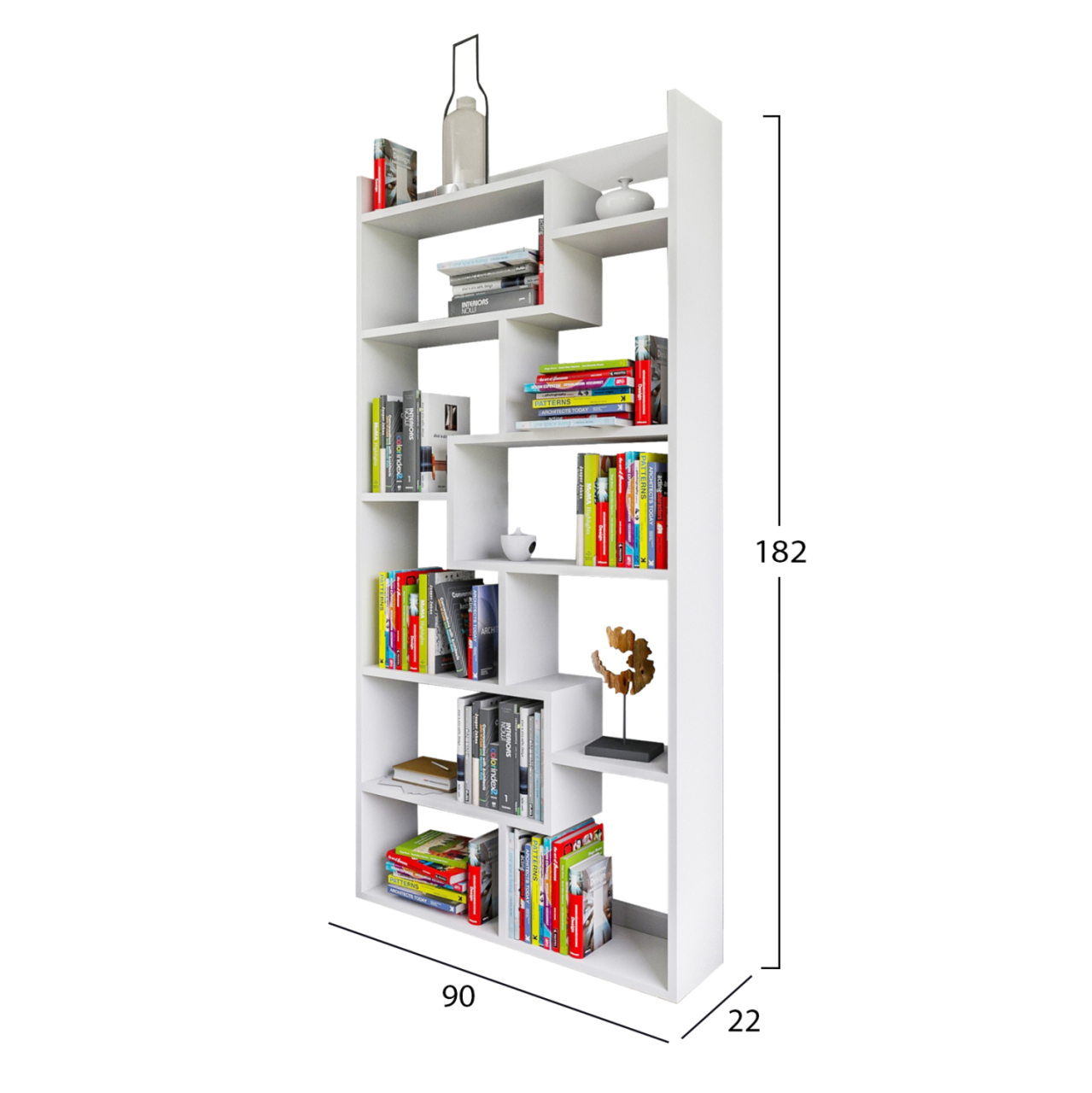 MELAMINE BOOKCASE IN WHITE HM8865.01 90x22x182cm. [2]