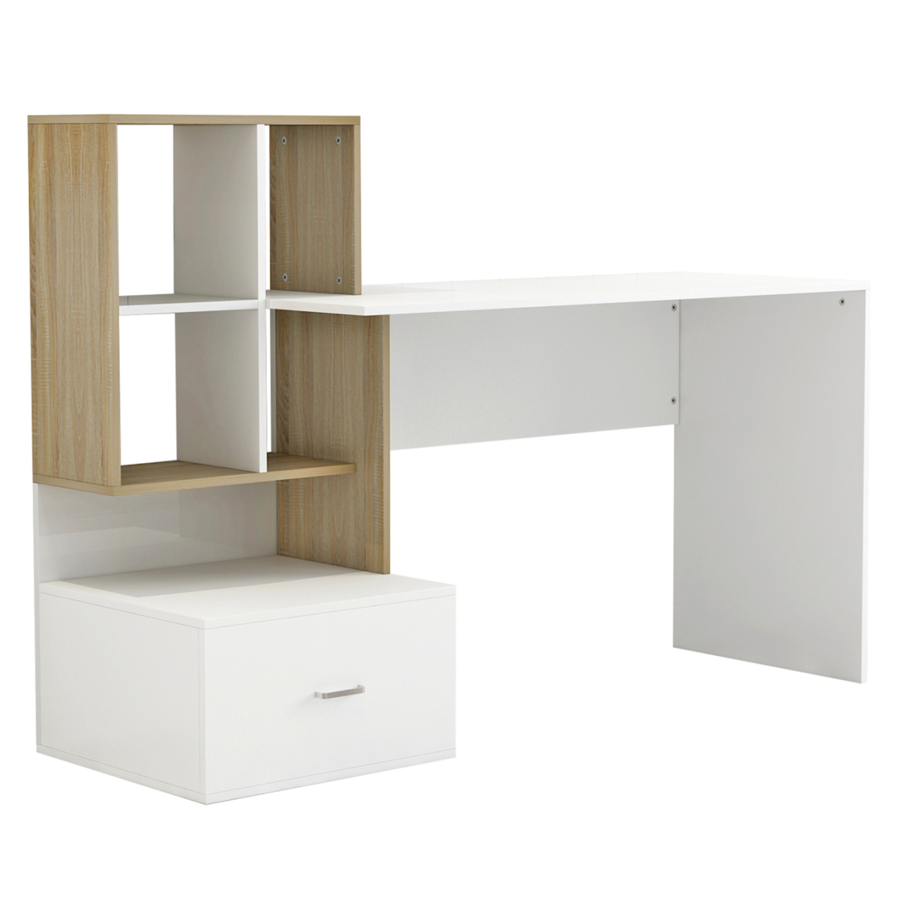 MELAMINE OFFICE WITH BOOKCASE SYNDYA HM8993.02 WHITE SONAMA 149x48x105Y cm. [2]