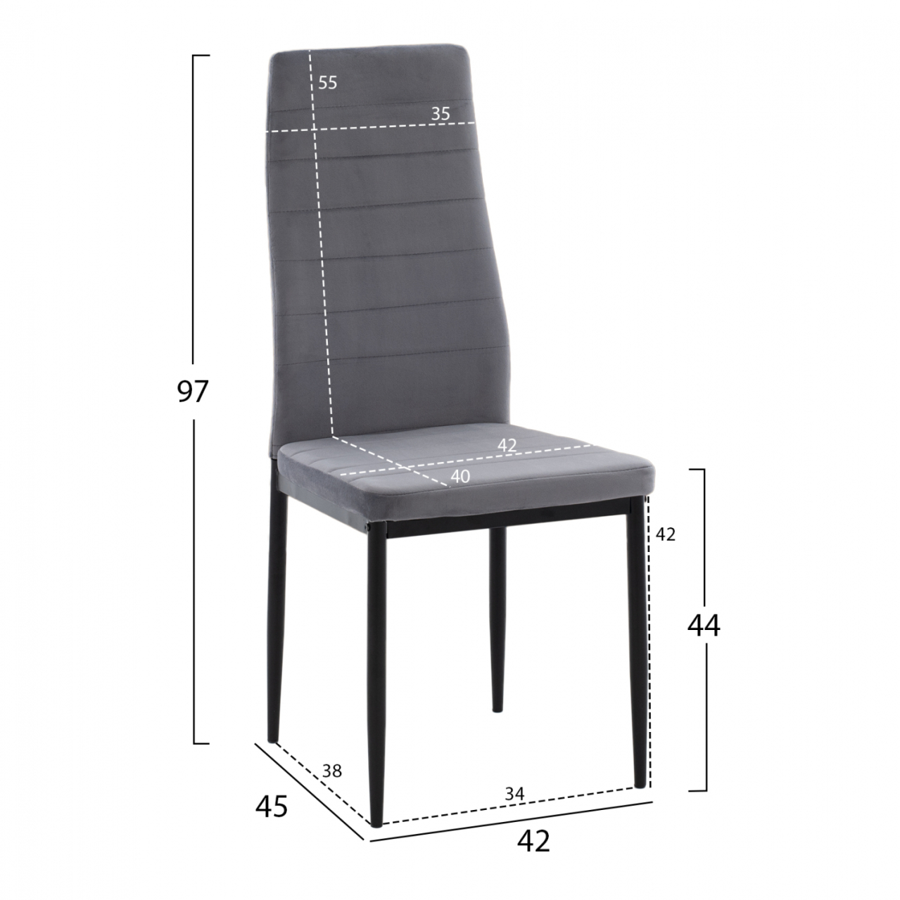 METAL CHAIR HM0037.31 GRAY VELVET WITH METAL FRAME K/D [2]