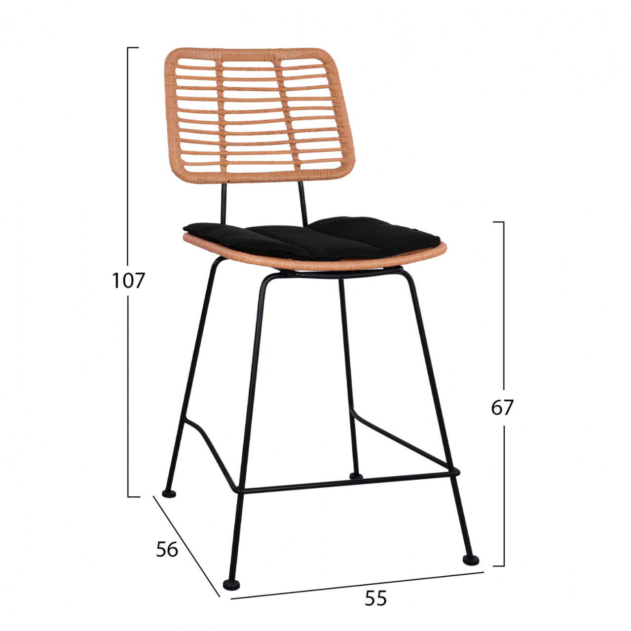 Metal Stool with pillow Allegra HM5644 with wicker in beige color 55x56x107 εκ. [2]