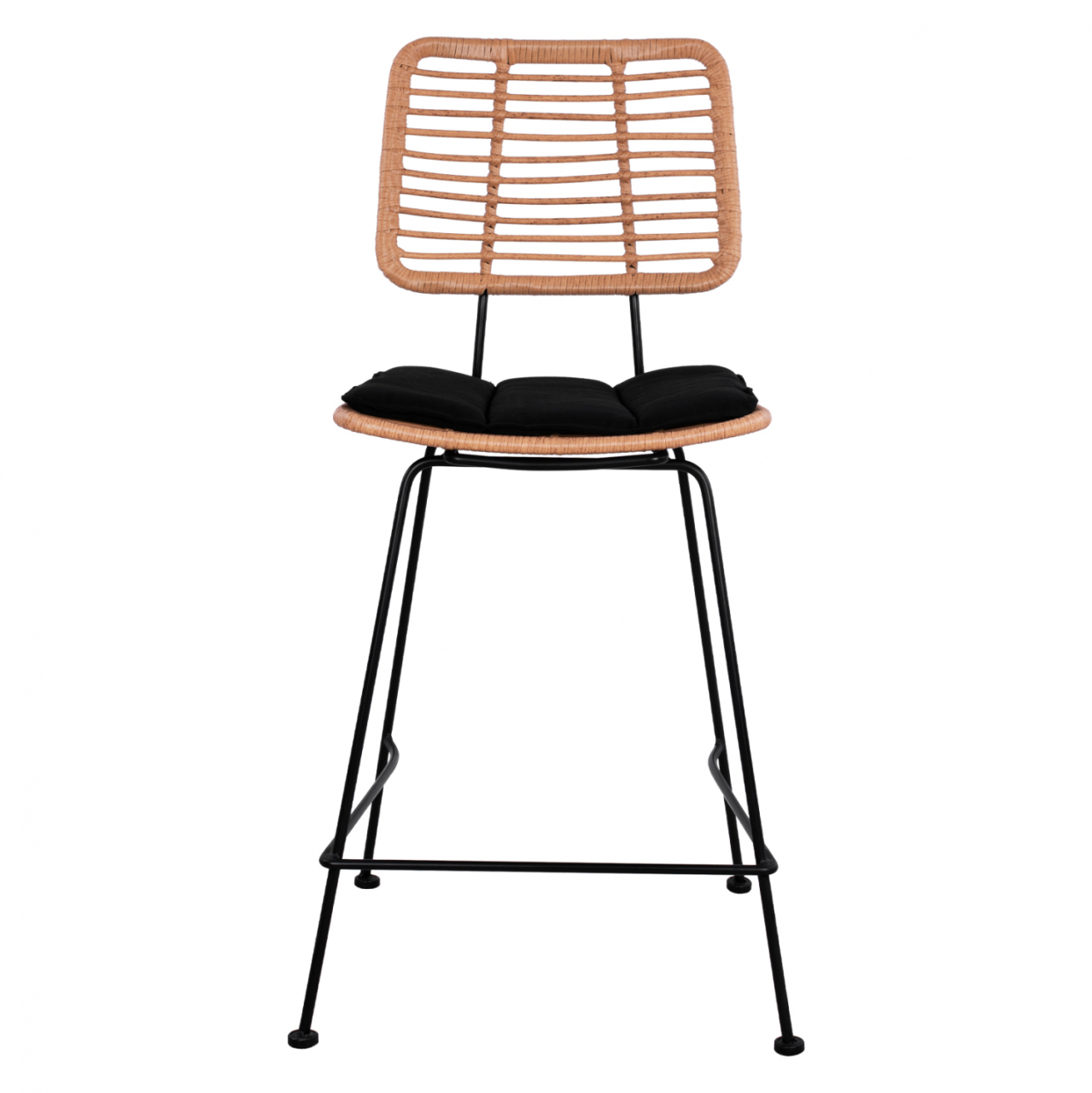 Metal Stool with pillow Allegra HM5644 with wicker in beige color 55x56x107 εκ. [3]