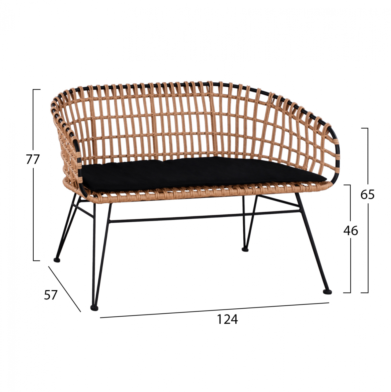 Metallic Bence Allegra HM5692 with wicker Black-Beige 124x57x77cm [2]