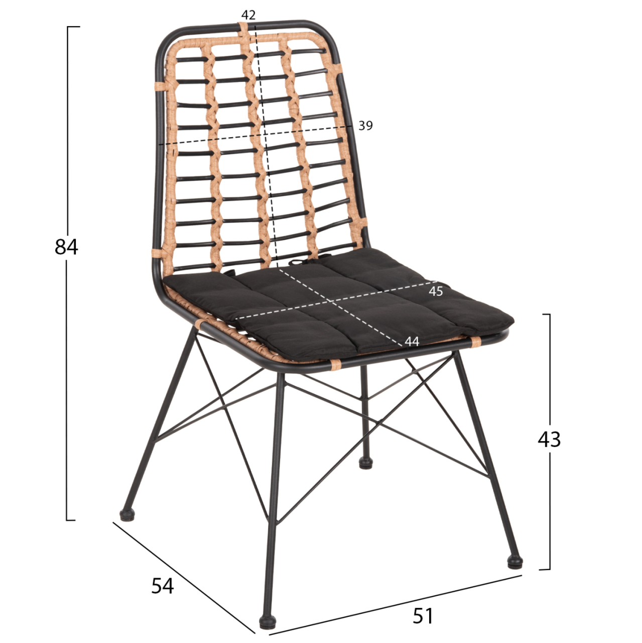 METALLIC DINING CHAIR ALLEGRA HM5691.11 WICKER IN BEIGE-BLACK 51x54x84Hcm. [2]