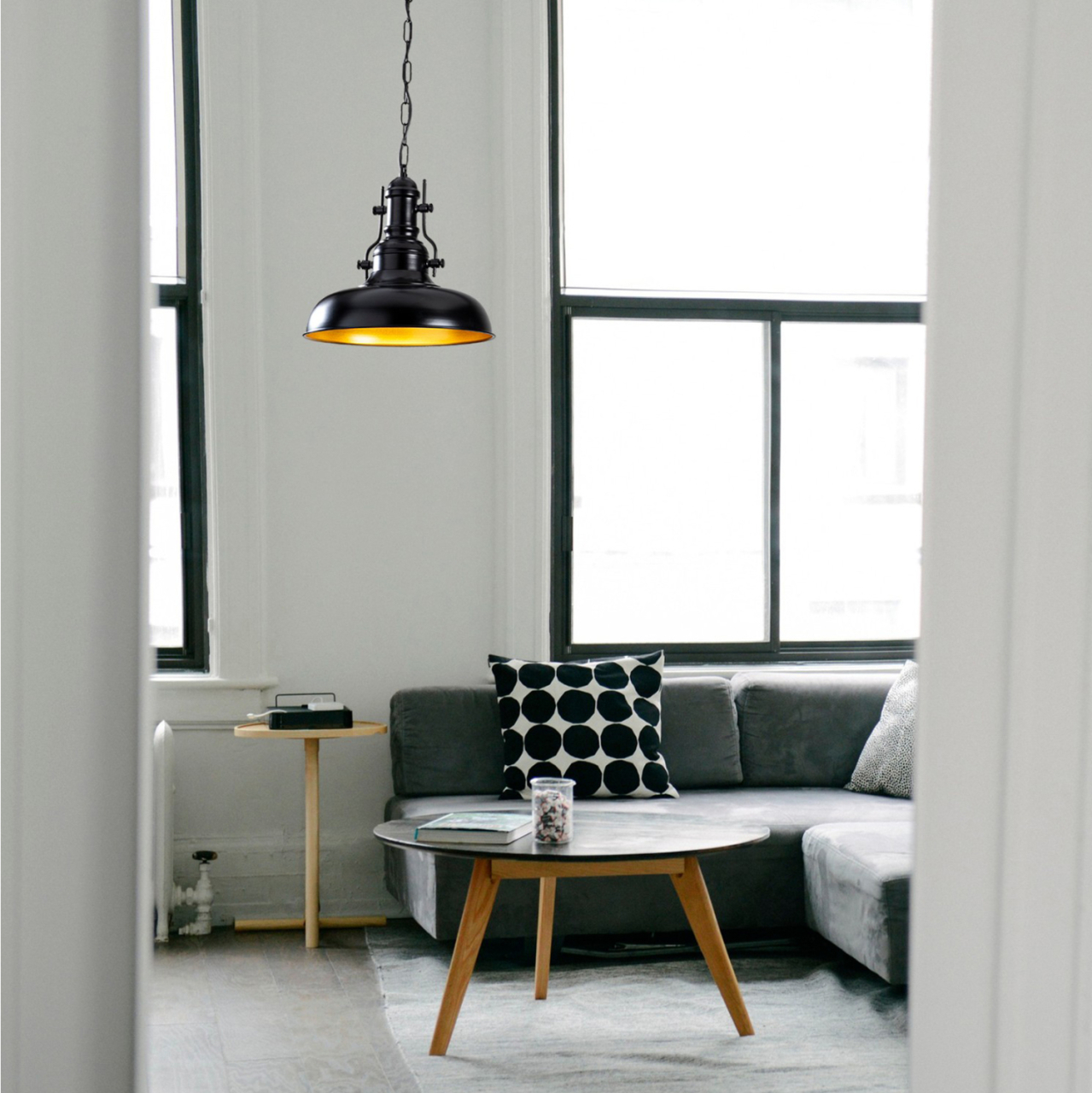 METALLIC PENDANT LIGHT IN BLACK HM7268 32Χ32Χ78cm [3]