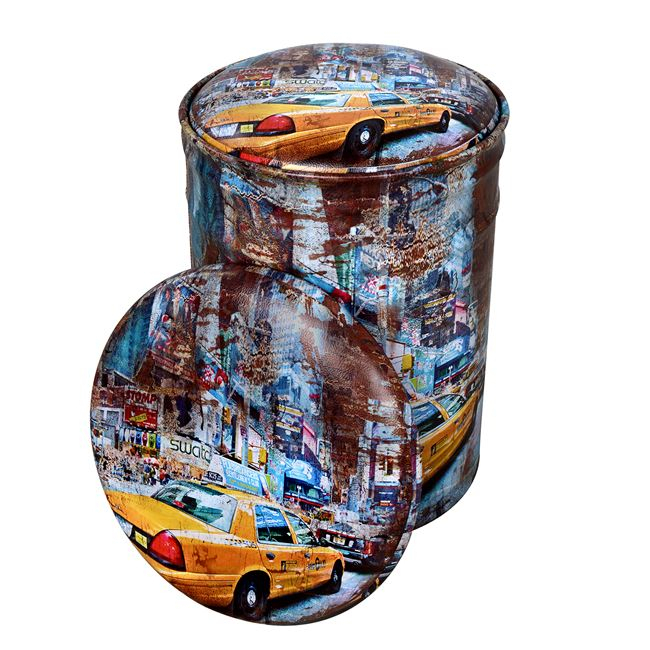 Metallic set 2 pieces Stool with storage space and PU HM267 Yellow [3]