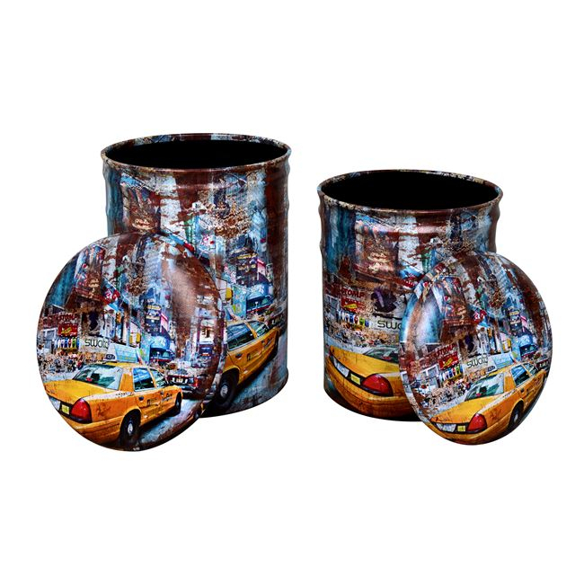 Metallic set 2 pieces Stool with storage space and PU HM267 Yellow [2]