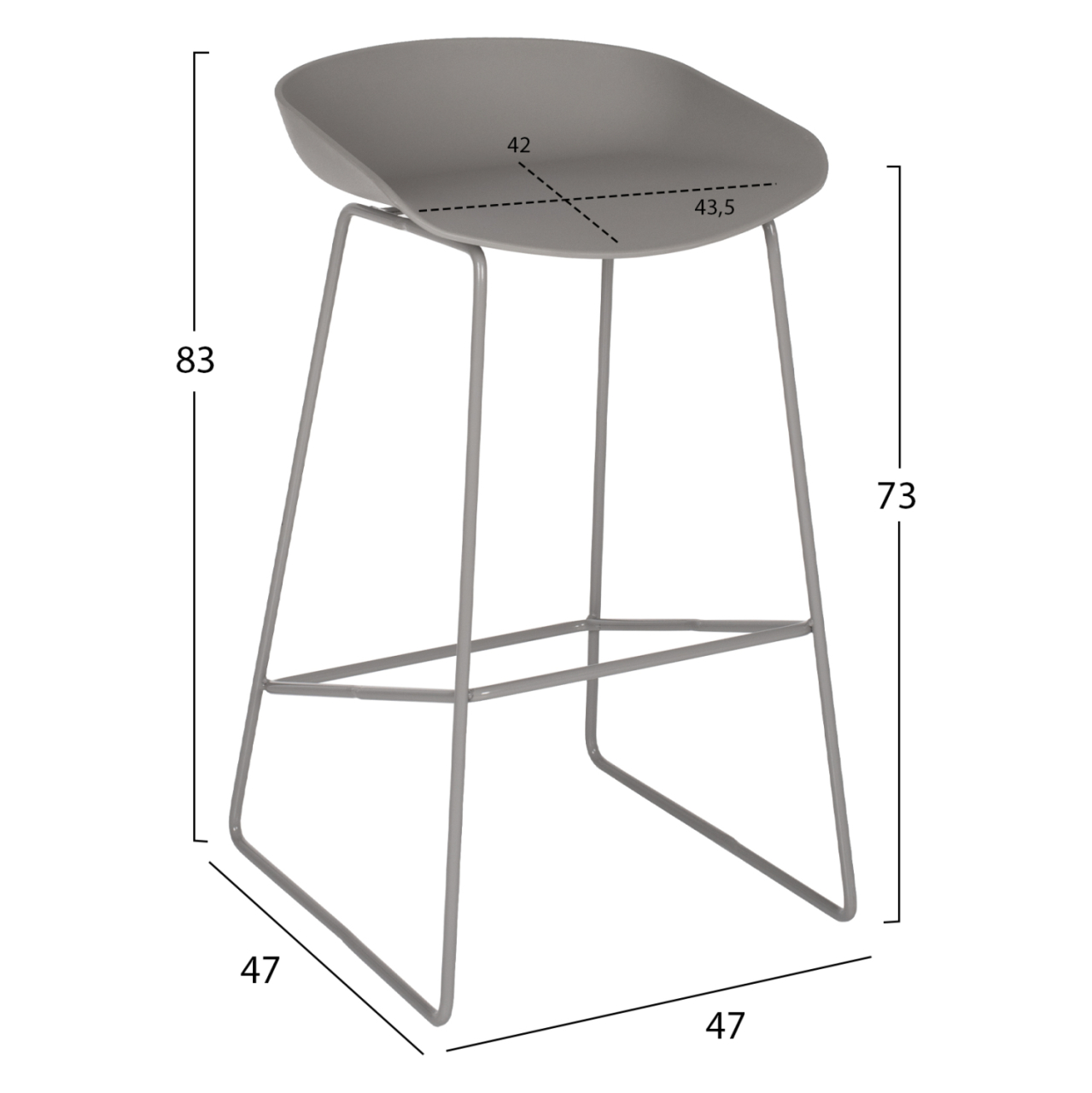 Metallic Stool HM8450.10 with grey seat PP 47x47x83cm [2]