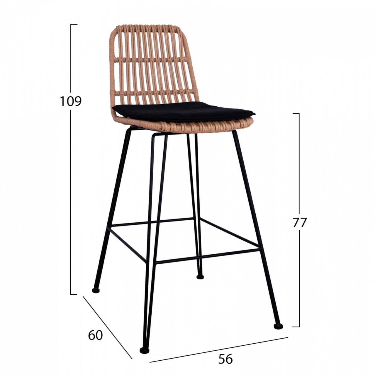 Metallic Stool with pillow Allegra HM5452 with wicker in beige color 56x60x109cm [2]