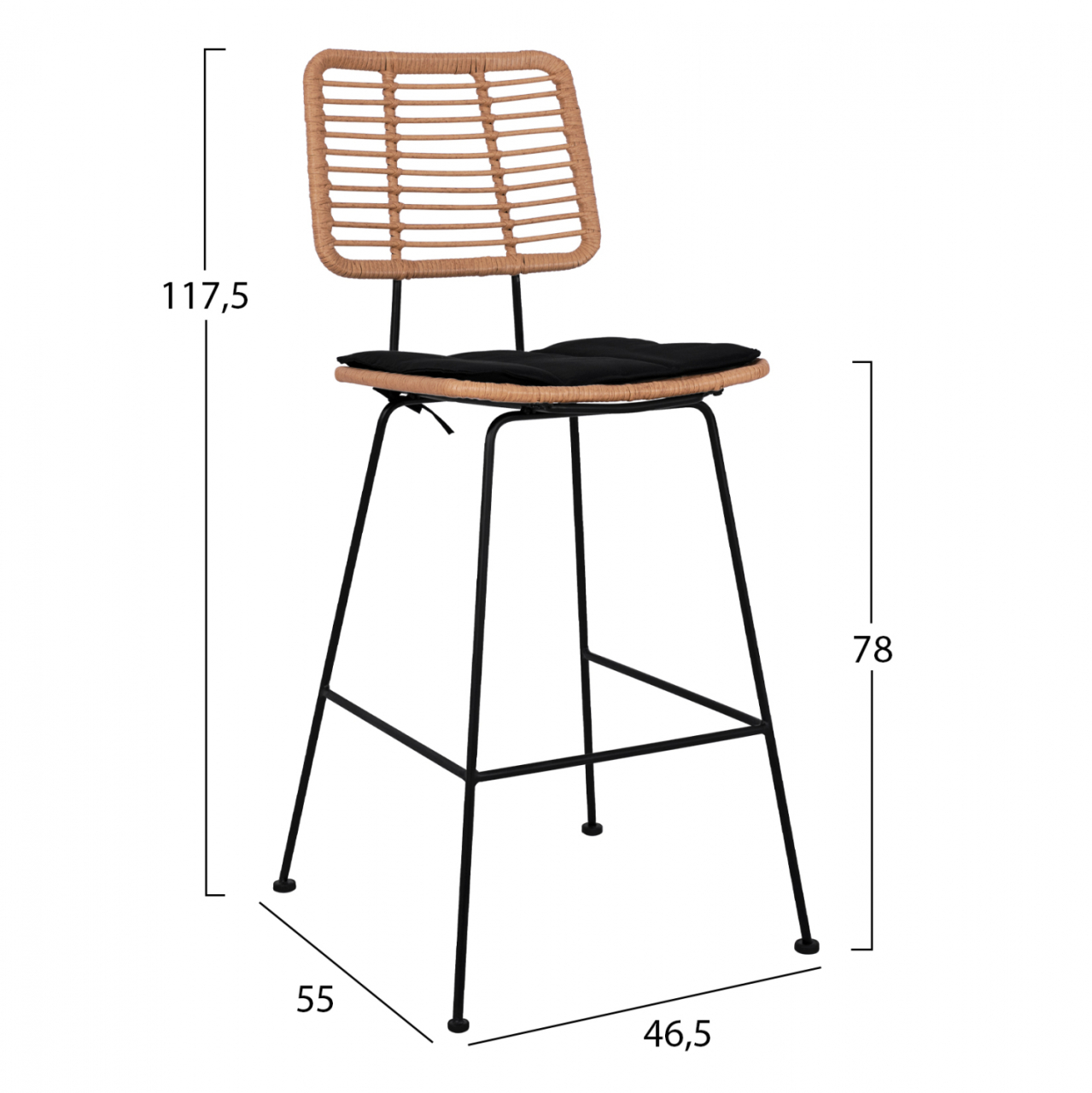 Metallic Stool with pillow Allegra HM5455 with wicker in beige color 46,5x55x117,5 cm [2]