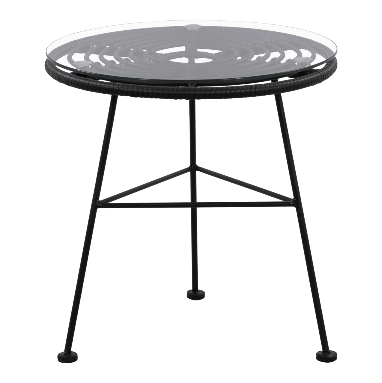 Metallic table Allegra with Wicker in Black color and glass HM5459.02 ''45x46cm [3]